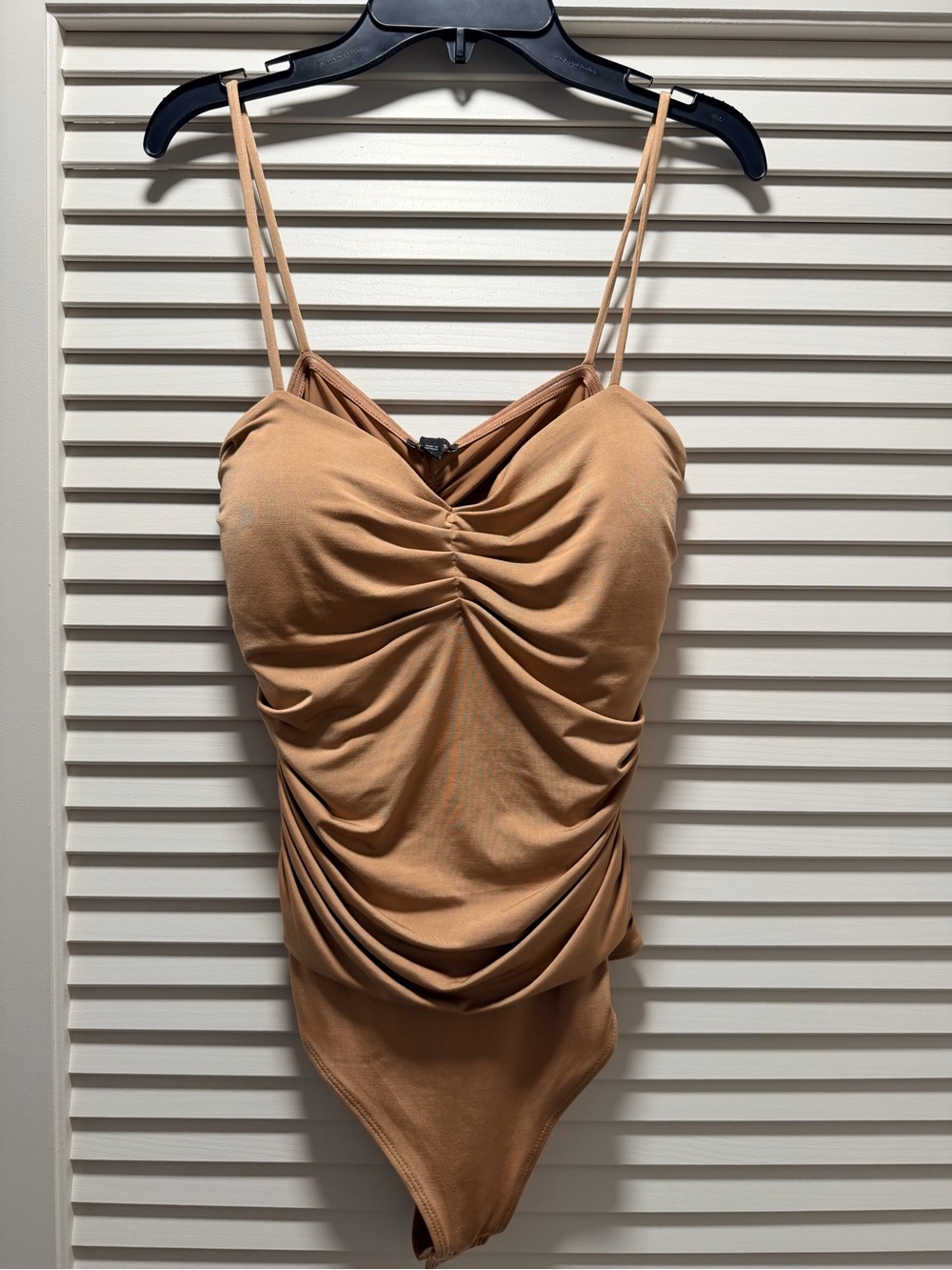 Express Body Contour
Compression Ruched Bodysuit
With Bra Cups- color TAN